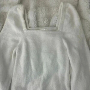 H&M White fuzzy off the shoulder dressy top